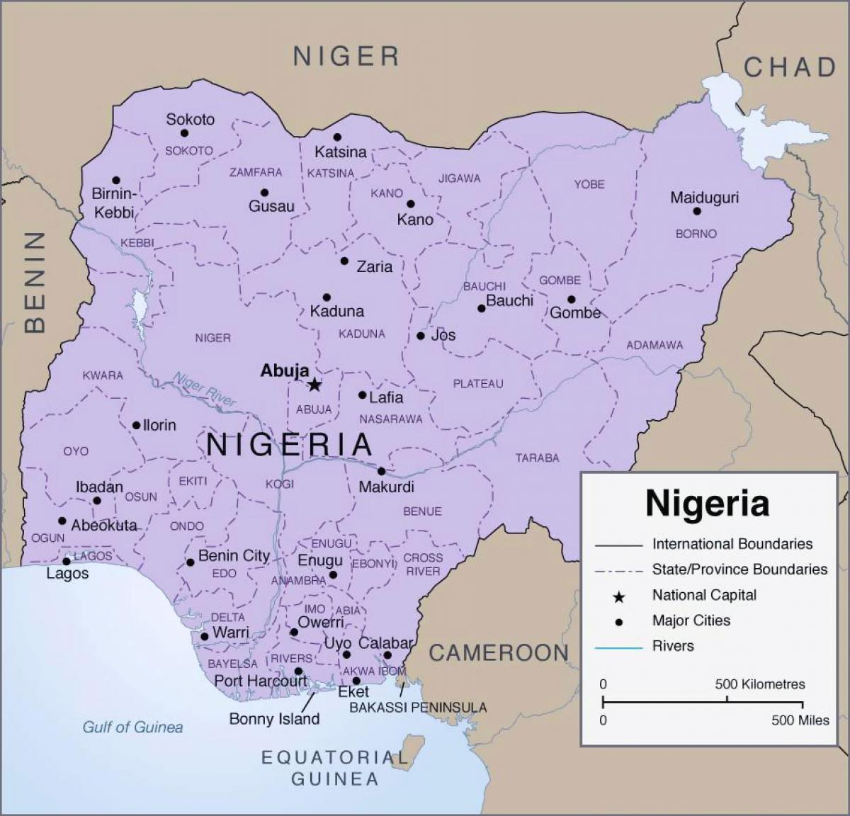 Mapa ng detalyadong nigeria