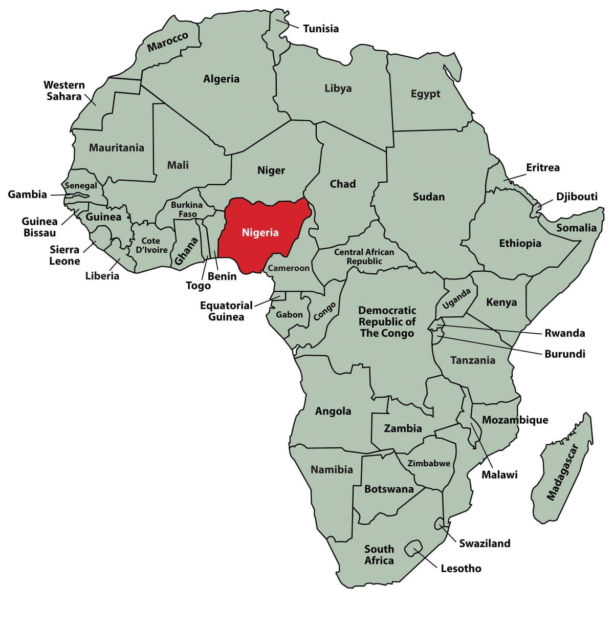 Mapa ng africa pagpapakita ng nigeria