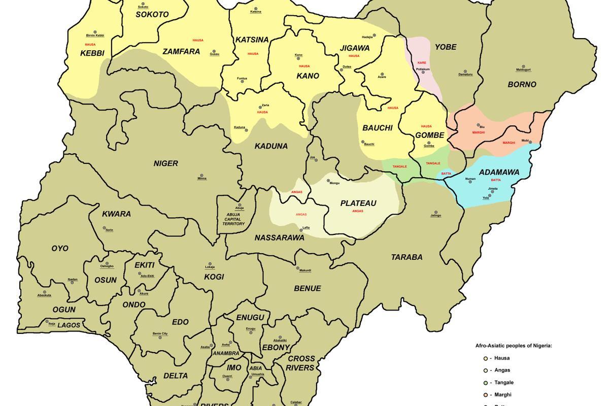 mapa ng nigeria sa 36 estado