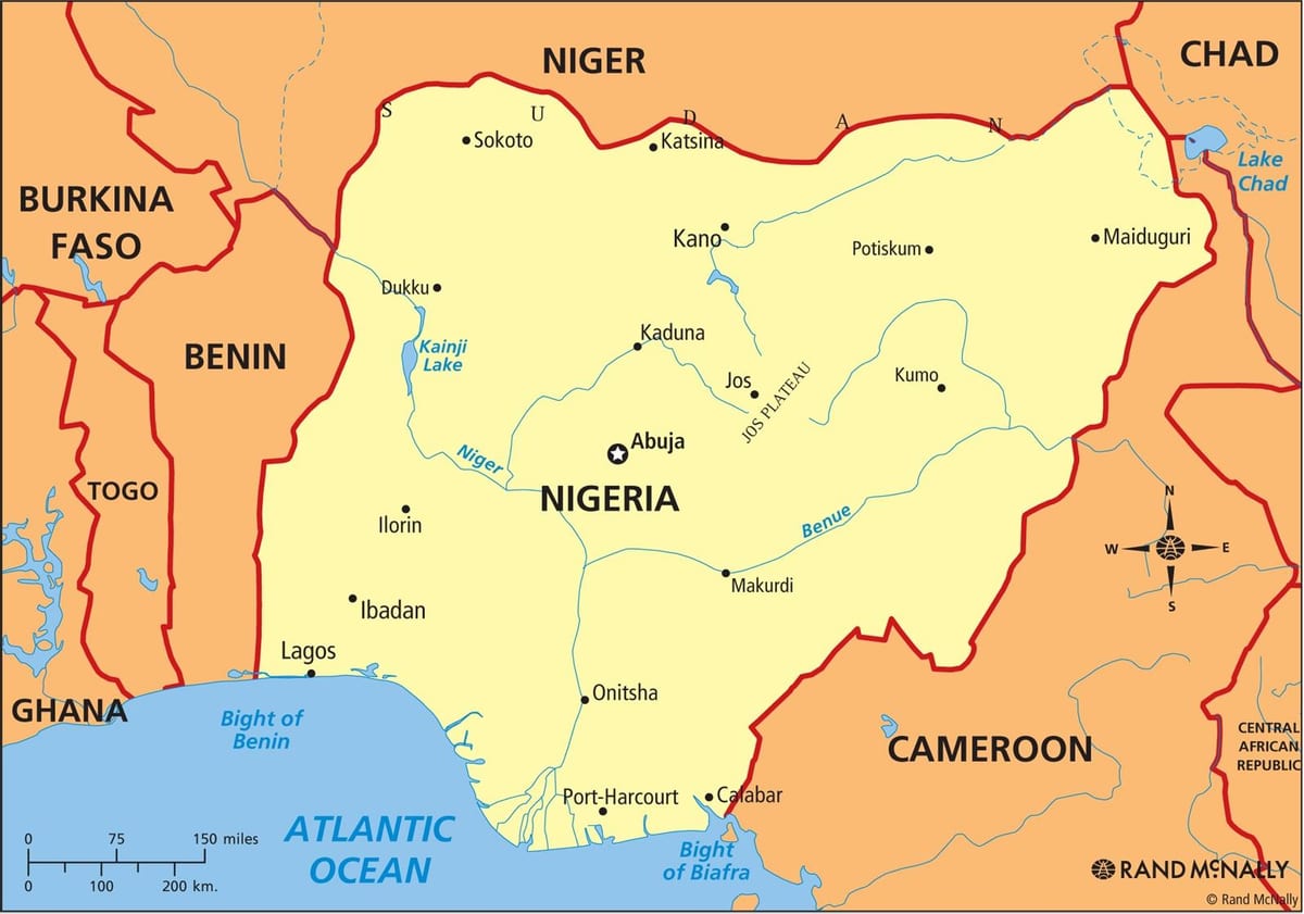 mapa ng nigeria ng pagpapakita ng mga ilog ng niger at benue