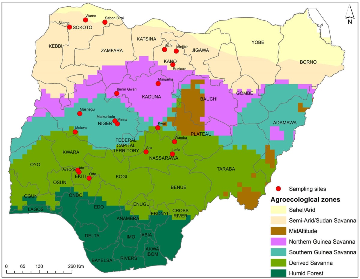 mapa ng nigeria ng pagpapakita ng mga i-crop ang pamamahagi