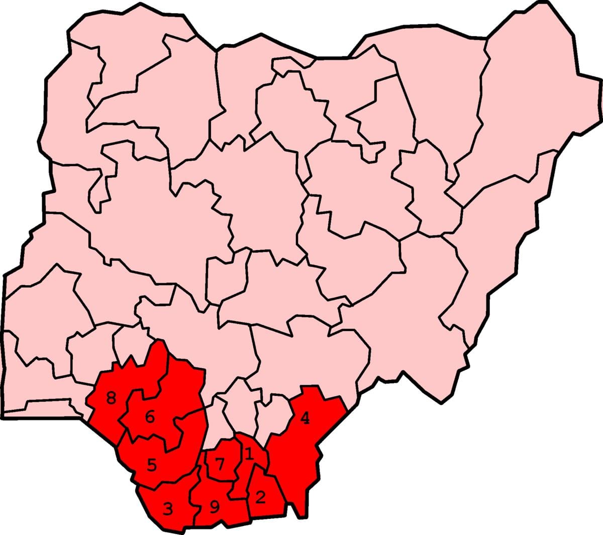 Mapa ng timog timog nigeria