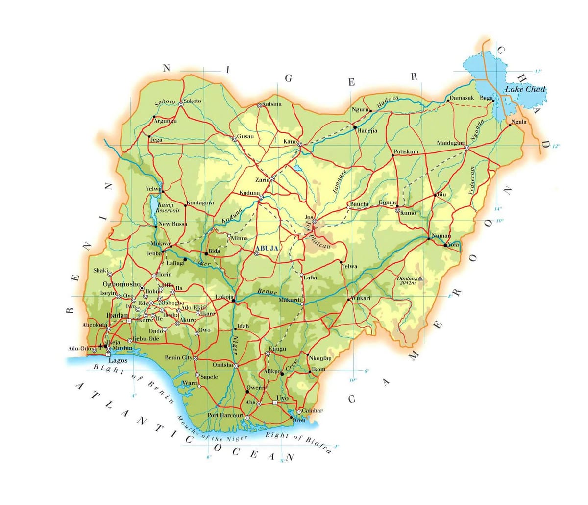 Mapa ng nigeria elevation