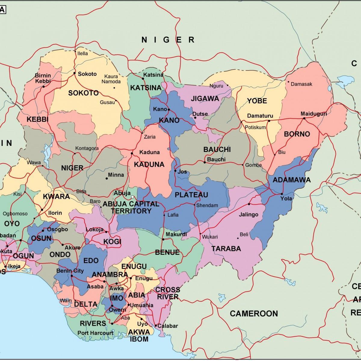 Mapa ng nigeria sa mga estado at mga lungsod