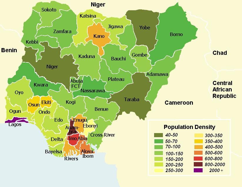 nigeria populasyon density mapa