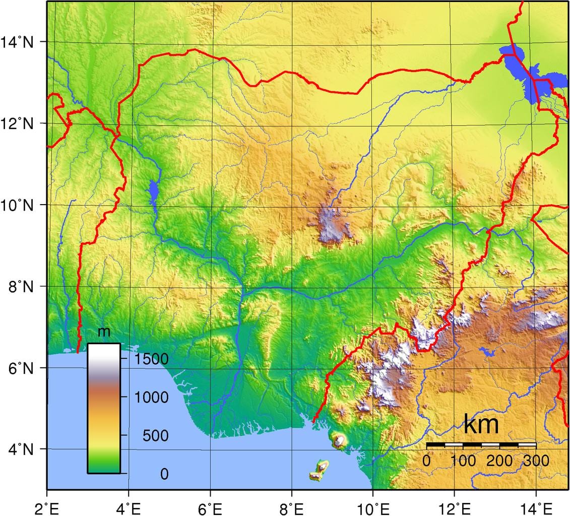 Mapa ng nigeria topographic