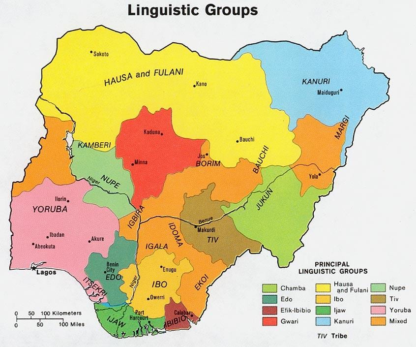 mapa ng nigeria ng pagpapakita ng mga grupo ng etniko