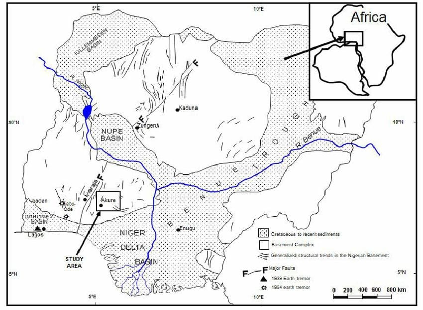 mapa ng nigeria ng pagpapakita ng mga pagpapatapon ng tubig