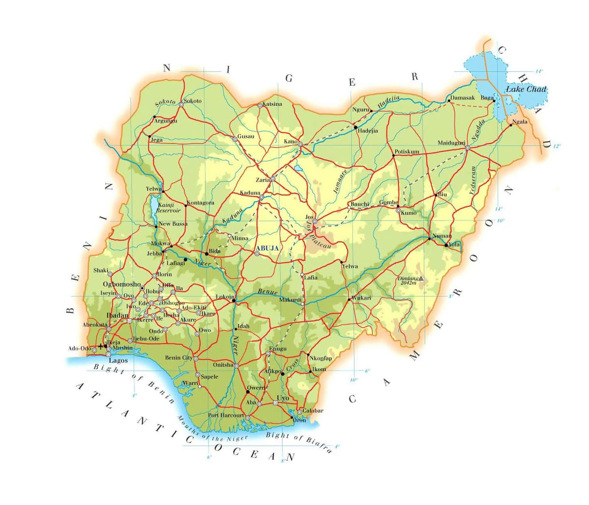 Mapa ng mga pisikal na mga nigeria