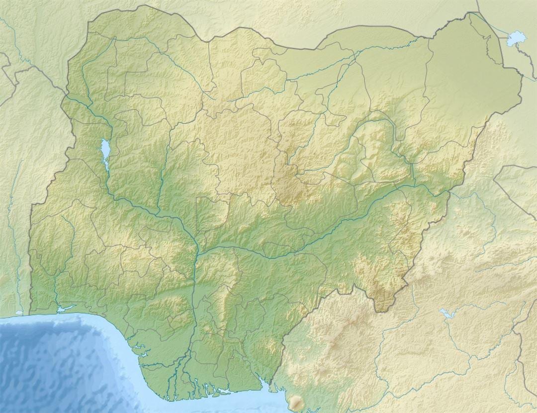 mapa ng nigeria ng pagpapakita ng mga relief