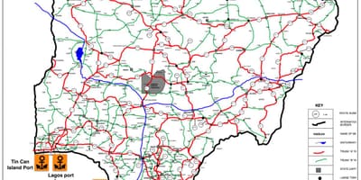 Mapa ng nigeria ng pagpapakita ng mga network ng kalsada